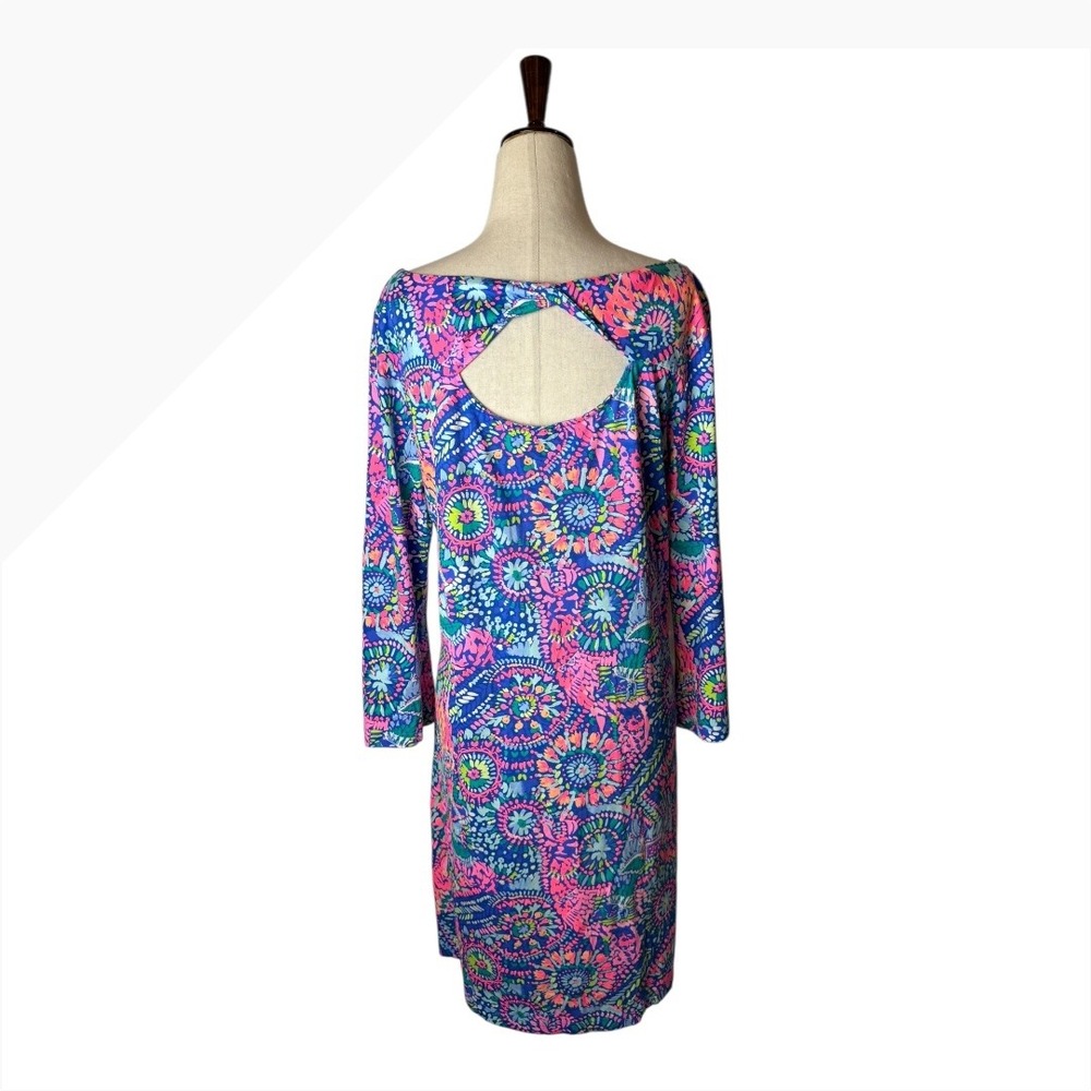 Lilly‎ Pulitzer Bay Dress Women Large Blue Pink No Prob Llama Cutout Back Boho - Picture 3 of 12